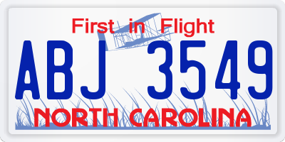 NC license plate ABJ3549