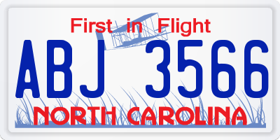 NC license plate ABJ3566