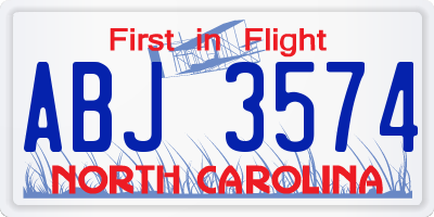 NC license plate ABJ3574