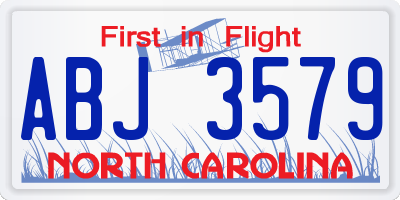 NC license plate ABJ3579