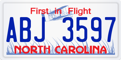 NC license plate ABJ3597
