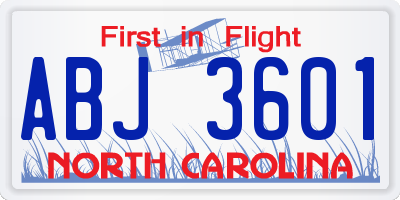 NC license plate ABJ3601