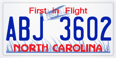 NC license plate ABJ3602