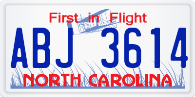 NC license plate ABJ3614