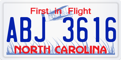 NC license plate ABJ3616