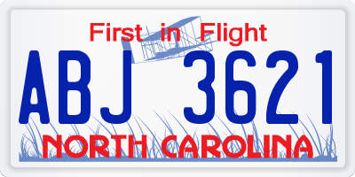NC license plate ABJ3621