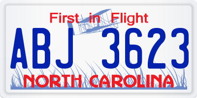 NC license plate ABJ3623