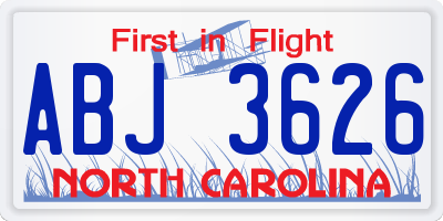 NC license plate ABJ3626