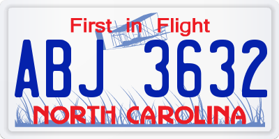 NC license plate ABJ3632