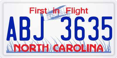 NC license plate ABJ3635