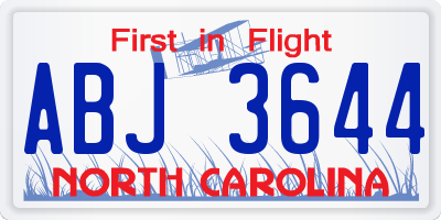 NC license plate ABJ3644