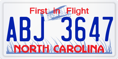 NC license plate ABJ3647
