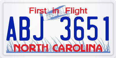 NC license plate ABJ3651