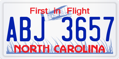 NC license plate ABJ3657