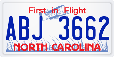 NC license plate ABJ3662