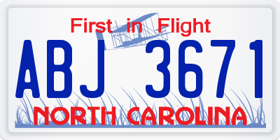 NC license plate ABJ3671