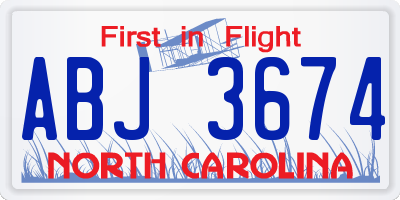 NC license plate ABJ3674