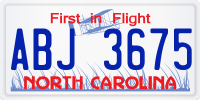 NC license plate ABJ3675