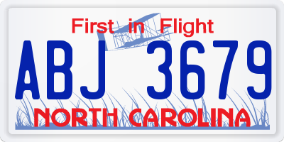 NC license plate ABJ3679