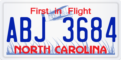 NC license plate ABJ3684