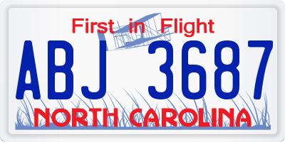 NC license plate ABJ3687