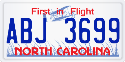 NC license plate ABJ3699