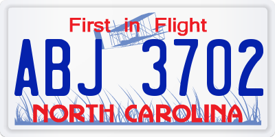 NC license plate ABJ3702