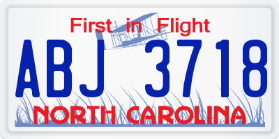 NC license plate ABJ3718