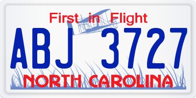 NC license plate ABJ3727