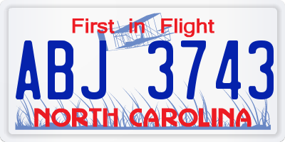 NC license plate ABJ3743
