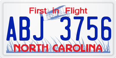 NC license plate ABJ3756