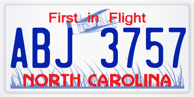 NC license plate ABJ3757