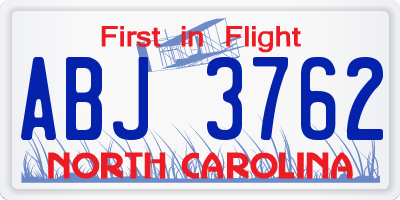NC license plate ABJ3762