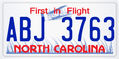 NC license plate ABJ3763