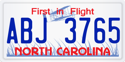 NC license plate ABJ3765