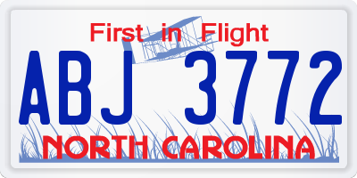 NC license plate ABJ3772