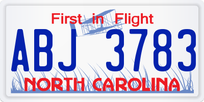 NC license plate ABJ3783