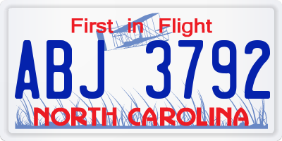 NC license plate ABJ3792