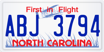 NC license plate ABJ3794