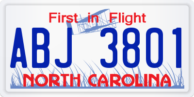 NC license plate ABJ3801