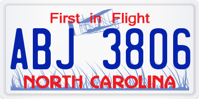 NC license plate ABJ3806