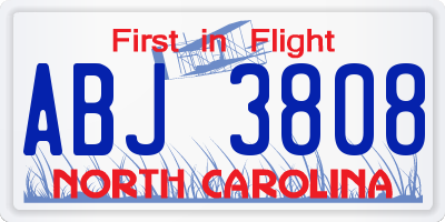 NC license plate ABJ3808