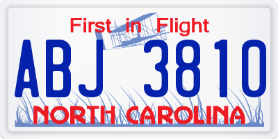 NC license plate ABJ3810