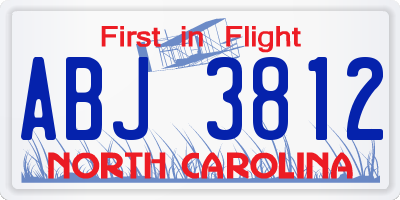 NC license plate ABJ3812