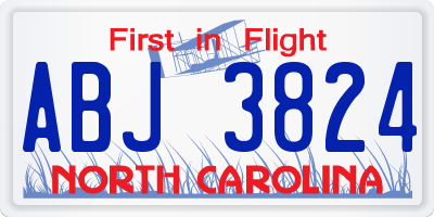 NC license plate ABJ3824