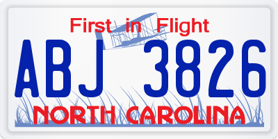 NC license plate ABJ3826
