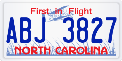 NC license plate ABJ3827