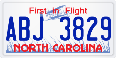 NC license plate ABJ3829