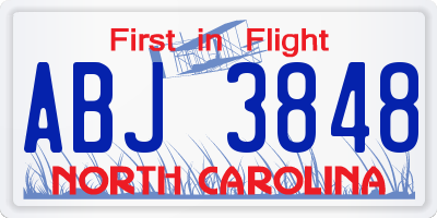 NC license plate ABJ3848