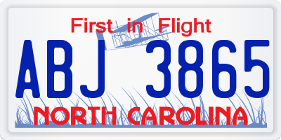 NC license plate ABJ3865